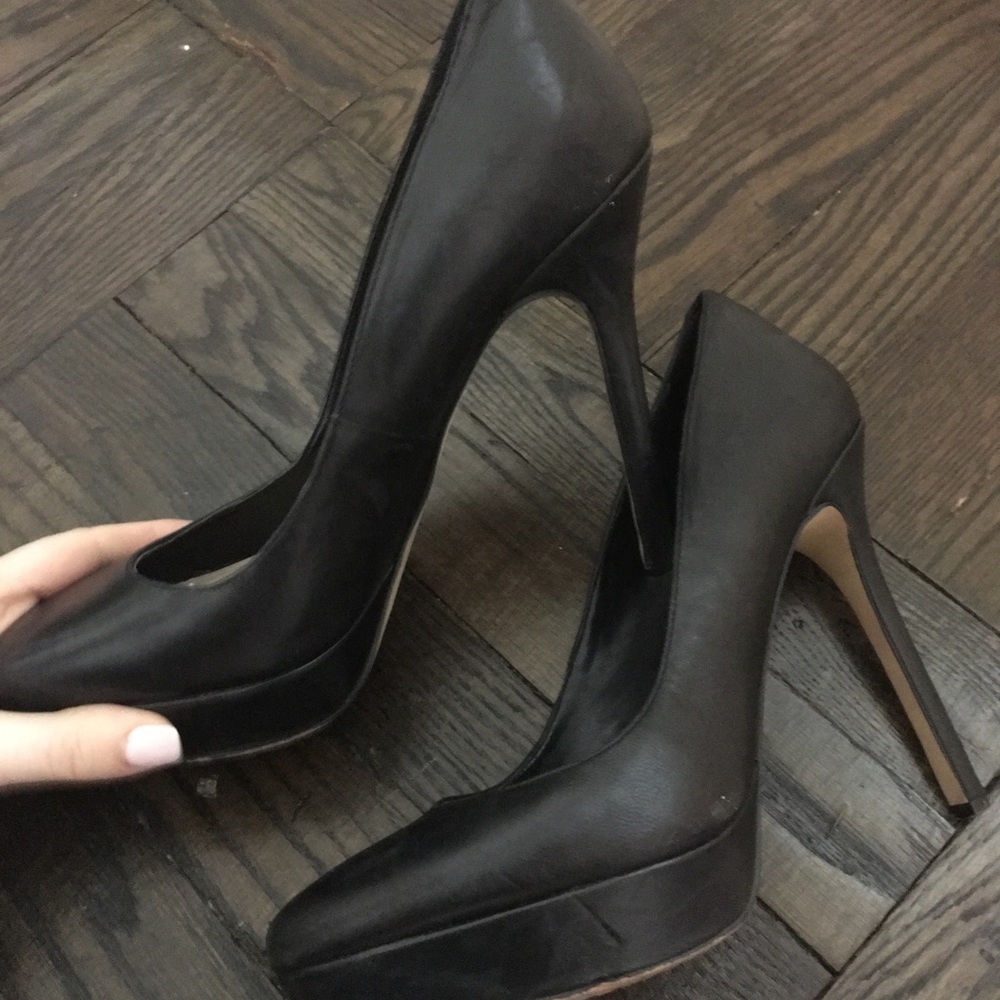 Black leather Stiletto platform heels